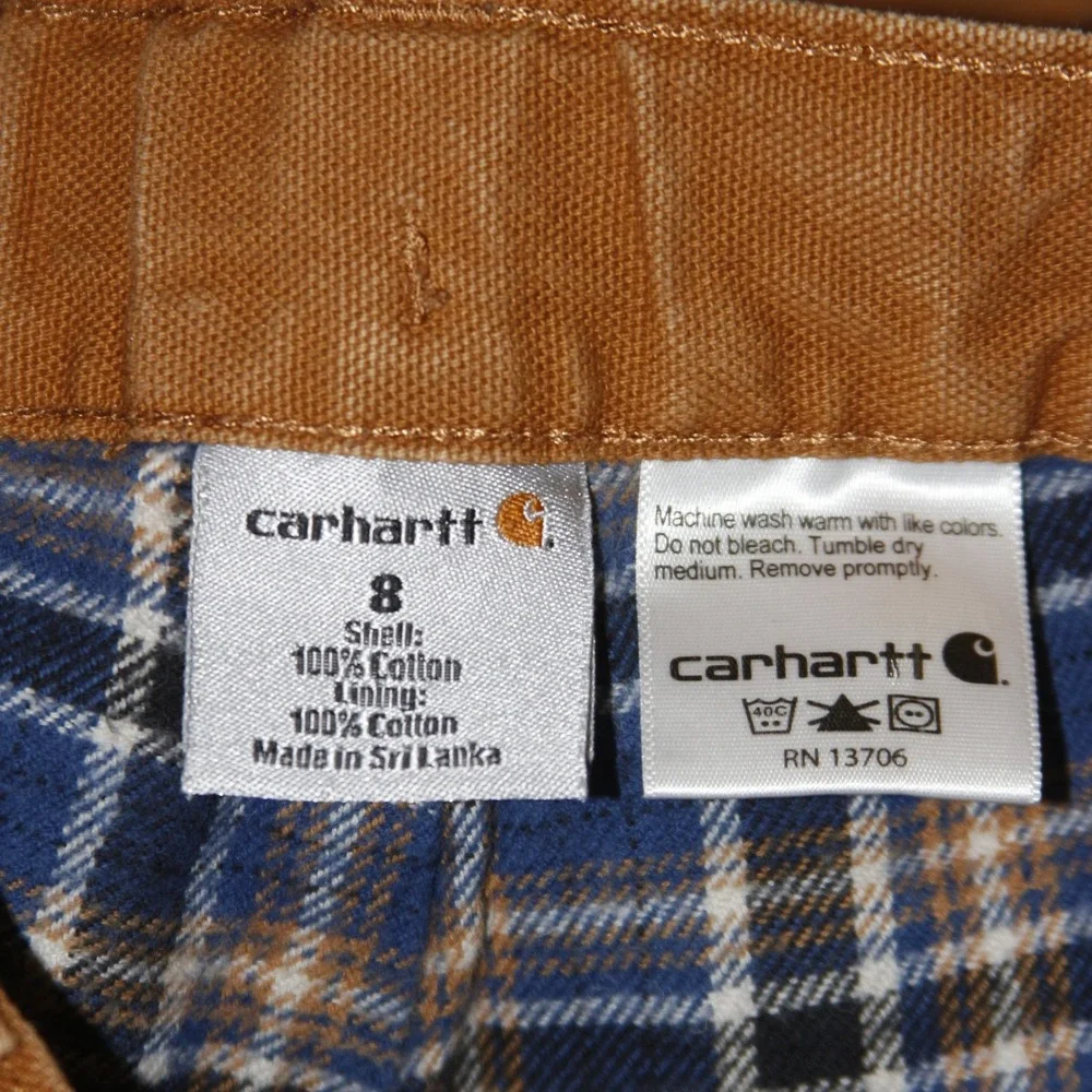 Carhartt‎ Pants Boys 8 Brown Canvas Lined Workwear Utility Outdoor Durable